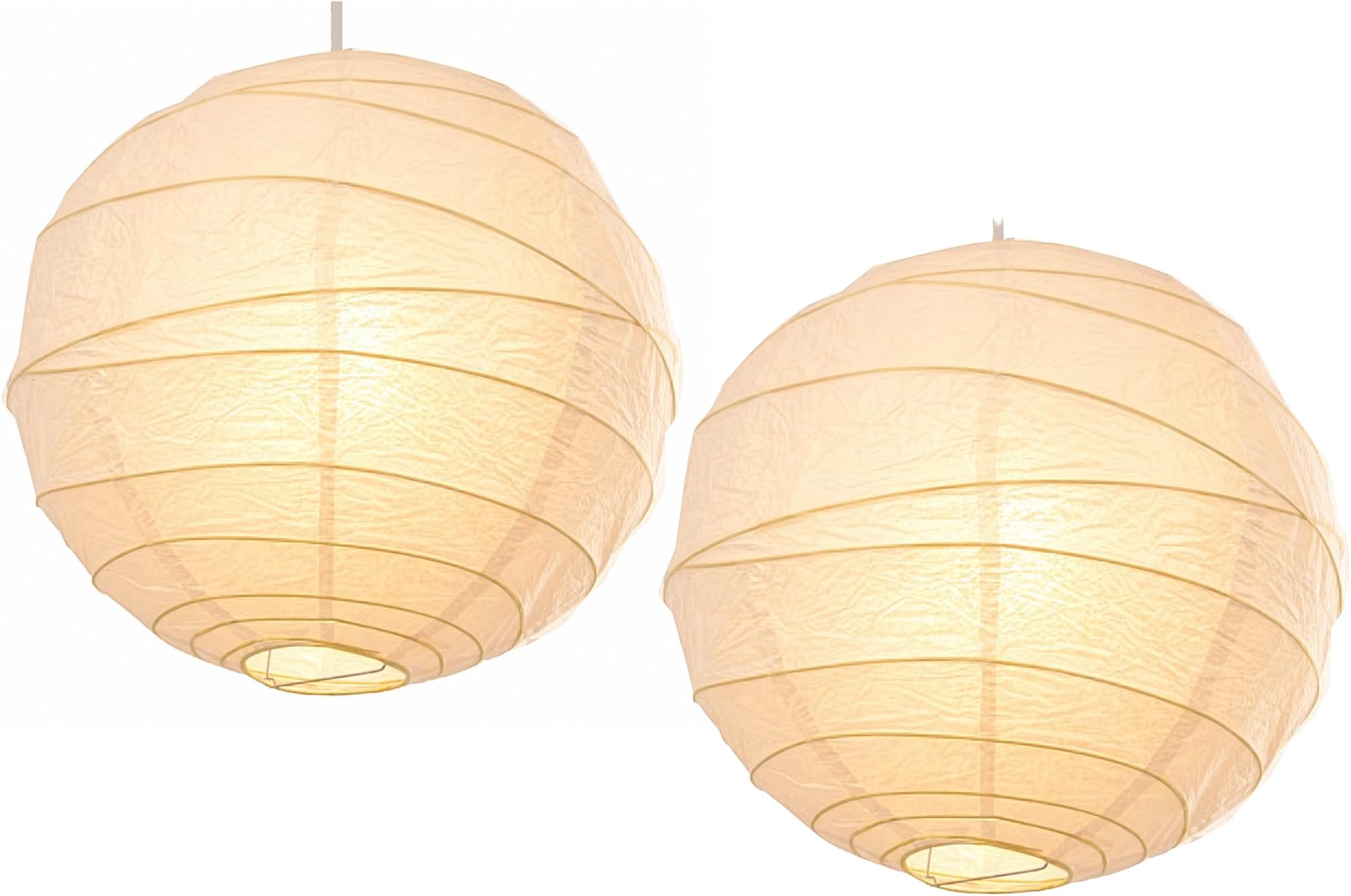 Pack of 2 Large 40cm Irregular Bamboo Lantern, Paper, White - Lampshades for Bedrooms, Living Rooms, Students, Weddings (2)