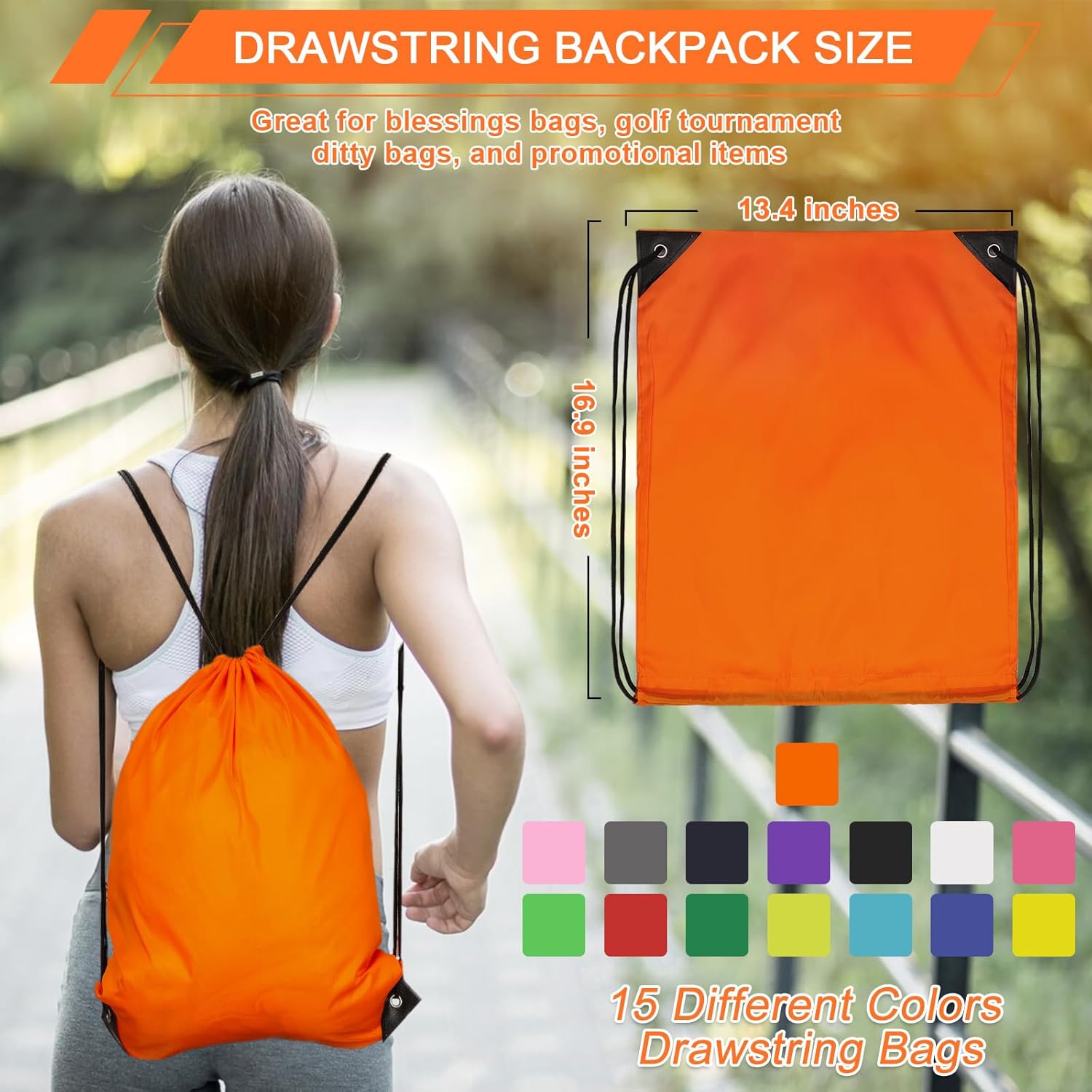 PAXCOO 45Pcs Drawstring Backpack Bulk Drawstring Bags Cinch Sack Bag Nylon Draw String Sport Bag, 15 Colors