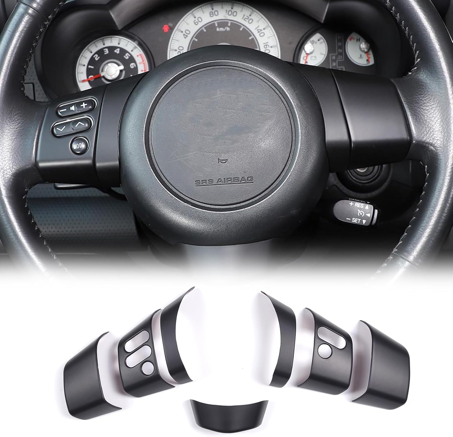 LLKUANG ABS Car Steering Wheel Cover Button Trim Frame for Toyota FJ Cruiser 2007-2021 Steering Wheel Decoration Accessories-7PCS