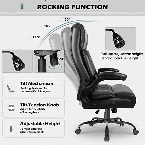Miniatura 8 de LEMBERI Silla de oficina ejecutiva grande y alta de 400 libras para adultos, silla ergonómica de cuero con respaldo alto y soporte lumbar, brazos