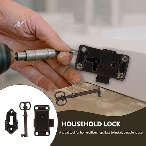 Miniatura 2 de DOITOOL Juego de 4 cerraduras de gabinete vintage antiguas para caja de joyería, cerraduras de metal