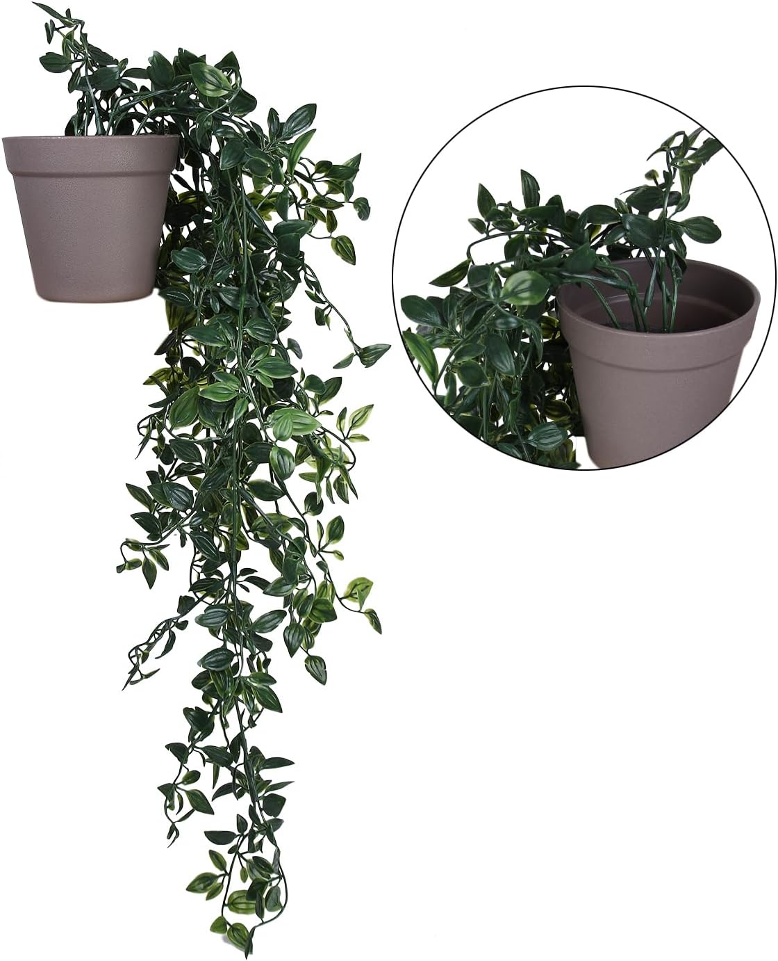 VENTO 2 Pack Fake Artificial Hanging Plants with Pots, Faux, Vines, Pathos, Greenery for Home, Garden, Office, Balcony, and Indoor/Outdoor Decor, Durable Plastic, No Maintenance, Brown, 28x10x10 cm