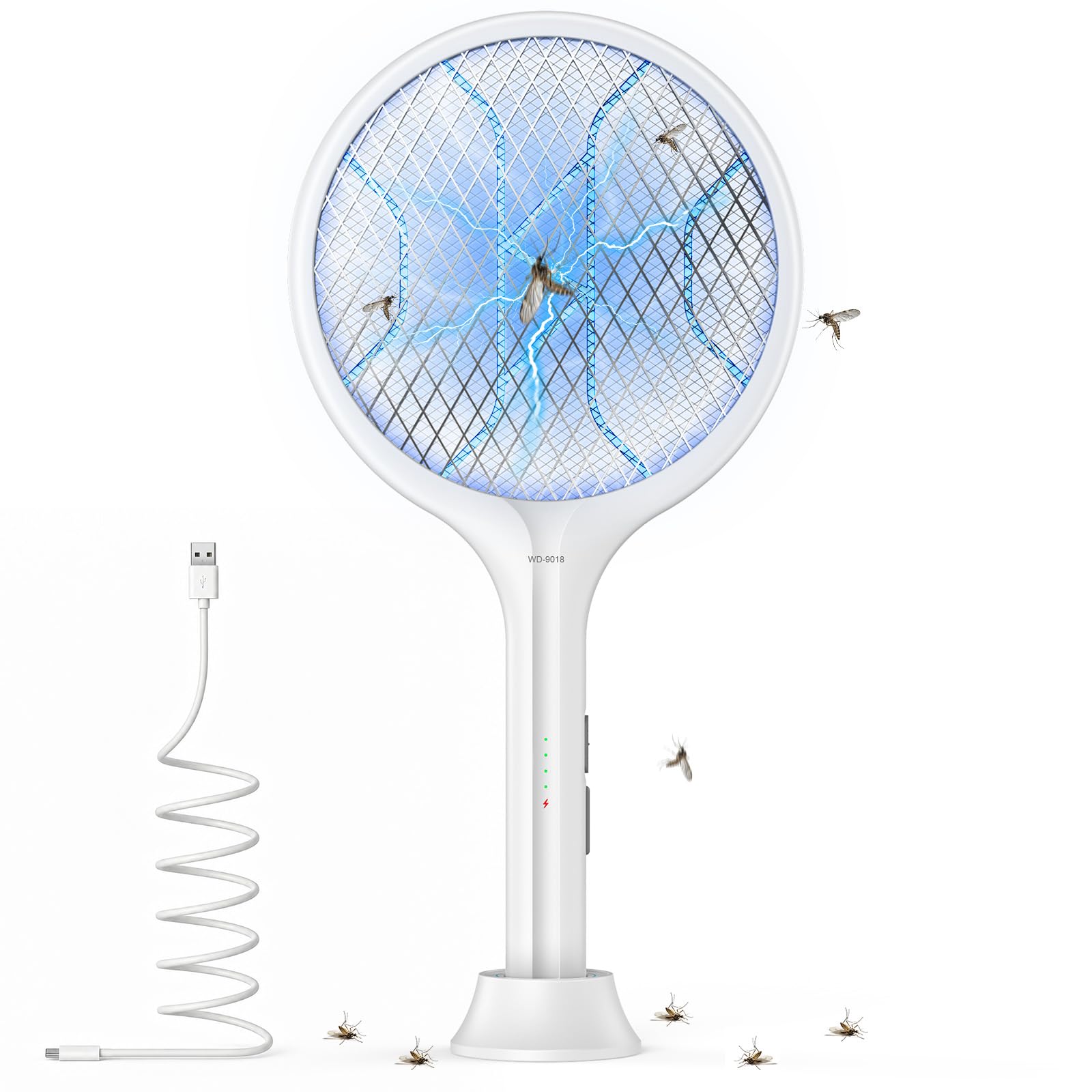 Elektrische Fliegenklatsche 4000V Bug Zapper Schläger Dual Modi Mückenvernichter mit Lila Mückenlicht Wiederaufladbar für Indoor Home Office