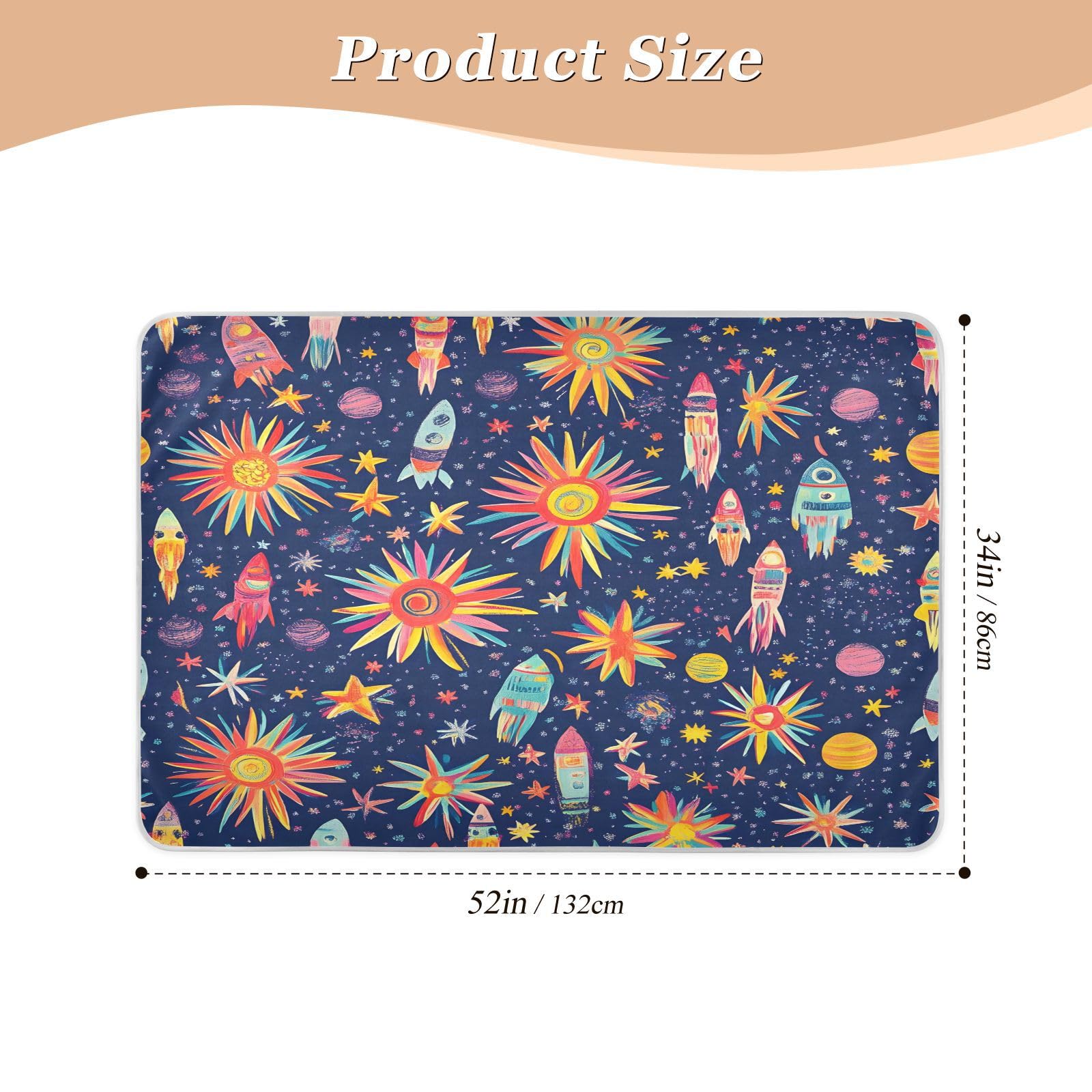 BOESI Doodle Rocket and Planet Pattern Waterproof Pads for Bedwetting and Incontinence, Reusable Pads, Reusable Diaper Pads for Bed, Sofa, Travel