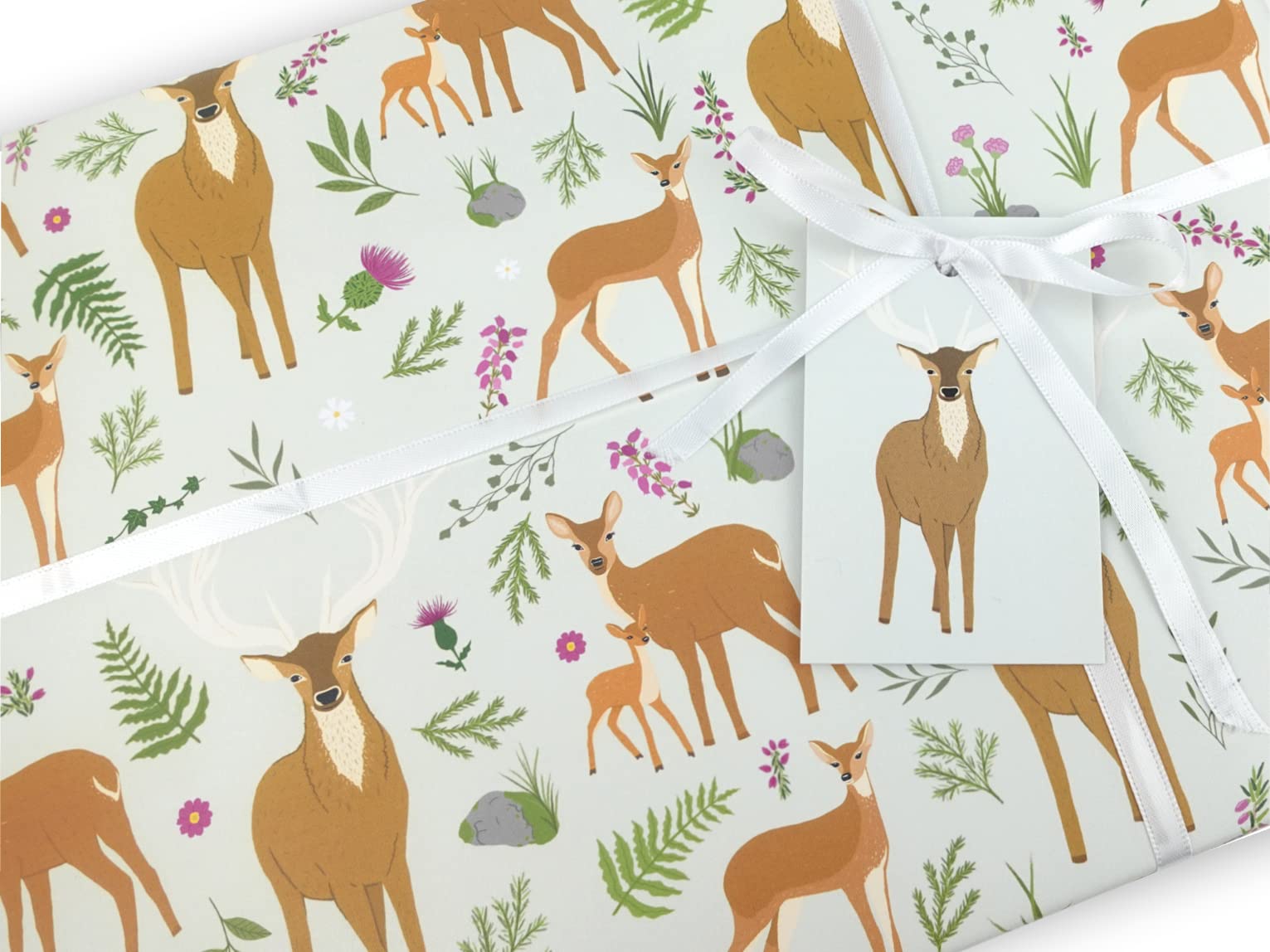 Animal wrapping paper | Handmade gift wrap by VerbatimART - 50x70cm (2 Sheets + 2 Tags, Scottish Stag) — image 1