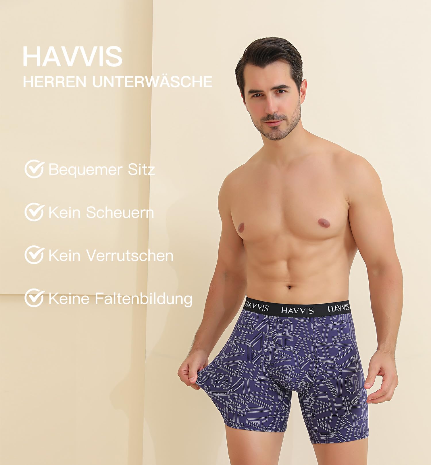HAVVIS Herren Boxershorts Langes Bein Unterhosen Superweicher Bambus Männer Unterwäsche mit Eingriff
