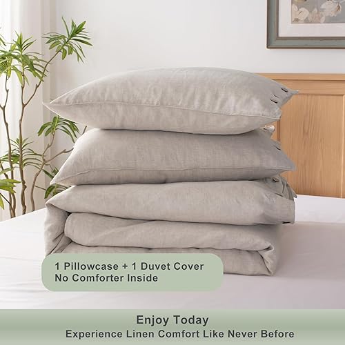 Miniatura 6 de TOSMO Juego de funda de edredón 100% lino con cierre de botón, 3 piezas (1 funda de edredón con 2 fundas de almohada), ropa de cama suave,