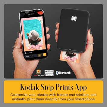 KODAK Step Anında Akıllı Telefon Fotoğraf Yazıcısı - Taşınabilir Mini Renkli Mobil Fotoğraf Yazıcısı - Çinko 2x3 Yapışkan Fotoğraflar - iOS ve Android Cihazlar ile Bluetooth Uyumlu - Eğlenceli