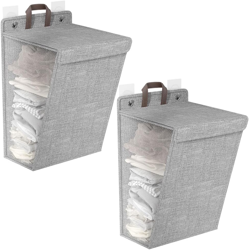 Amazon｜折り畳み式 ランドリー バスケット 白 1個 畳める 洗濯かご 壁掛け 洗濯カゴ 強力粘着 フック ランドリーボックス 壁掛け 大容量 ホワイト 脱衣かご おしゃれ 浴室 収納