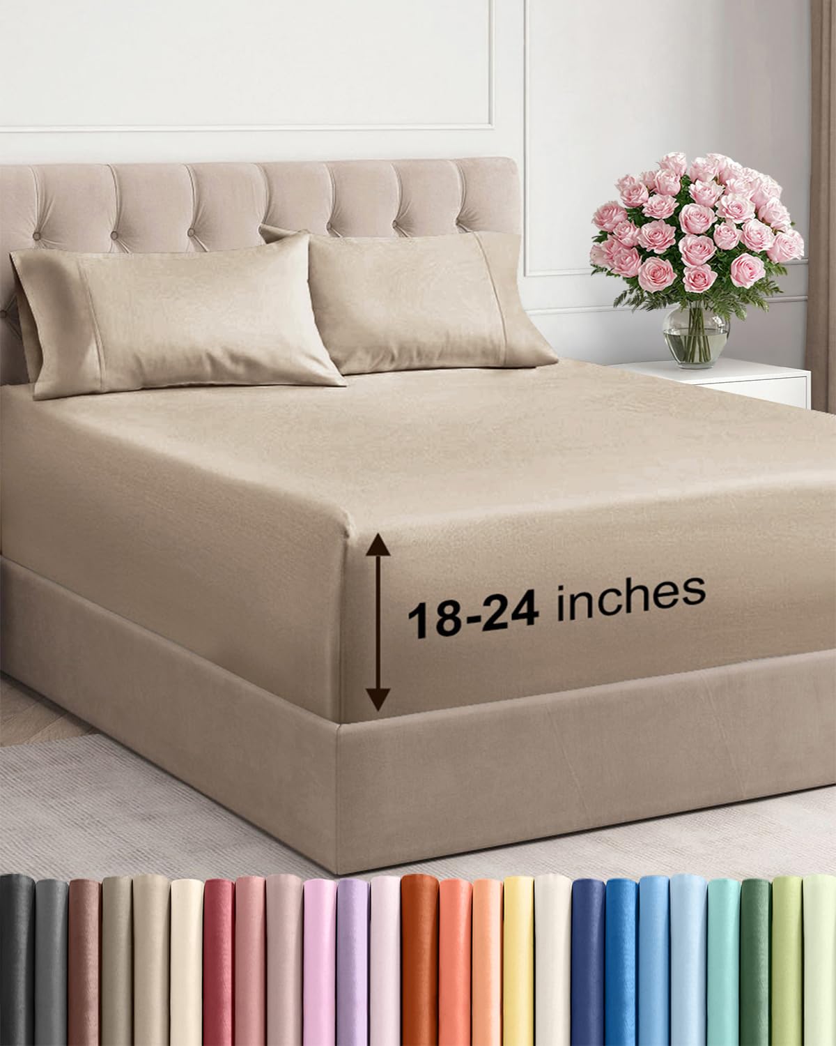 extra deep queen sheet set - 4 piece breathable & cooling bed sheets - easily fits 18 to 24 inch mattress - ultra soft, wrinkle & fade free w/ extra deep pockets - comfy hotel luxury bedding - cream