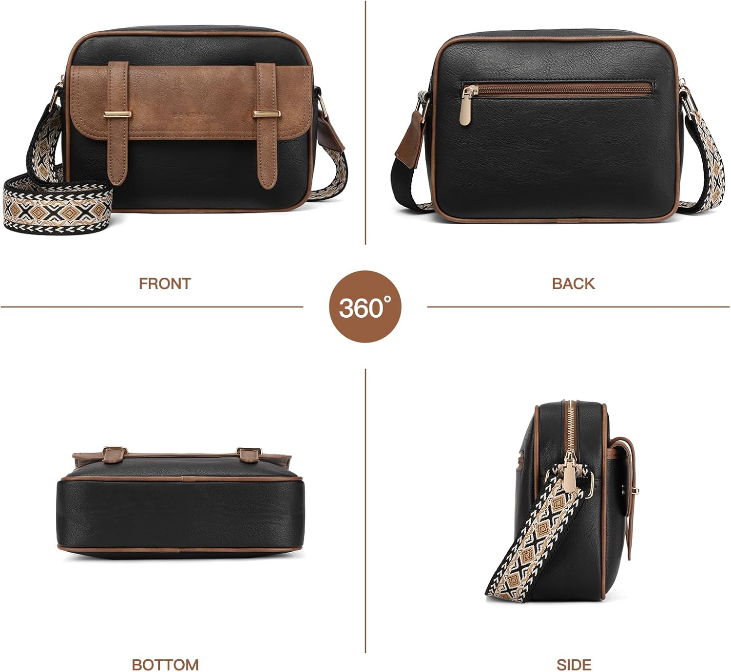 SENDEFN Small Crossbody Bags for Women Leather Handbag Travel Purse with Colored Shoulder Strap - Image 5