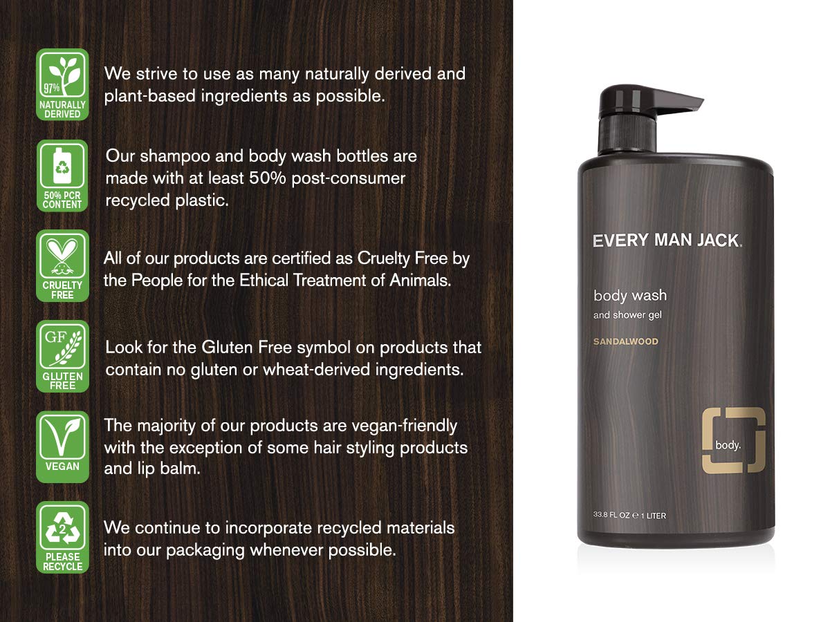 Every Man Jack Mens Sandalwood Body Wash for All Skin Types Cleanse