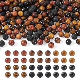 KISSITTY 300Pcs 6 Style Natural Wood Round Gemstone Beads Kit for Easter...