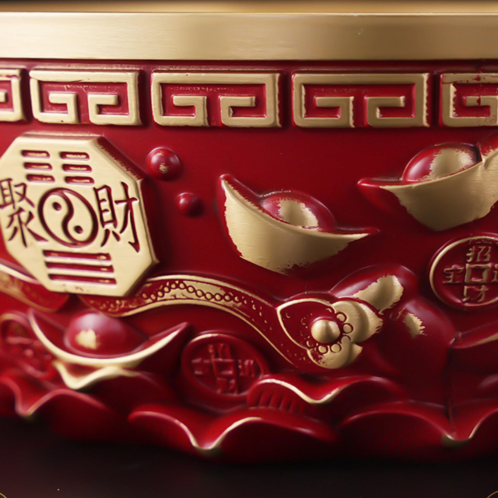 Miska na skarby Feng Shui z czerwonego mosiądzu - symbol bogactwa w kolorze szczęścia na biurko w domu, ręcznie wykonany metalowy wystrój ze złotymi akcentami,14CM