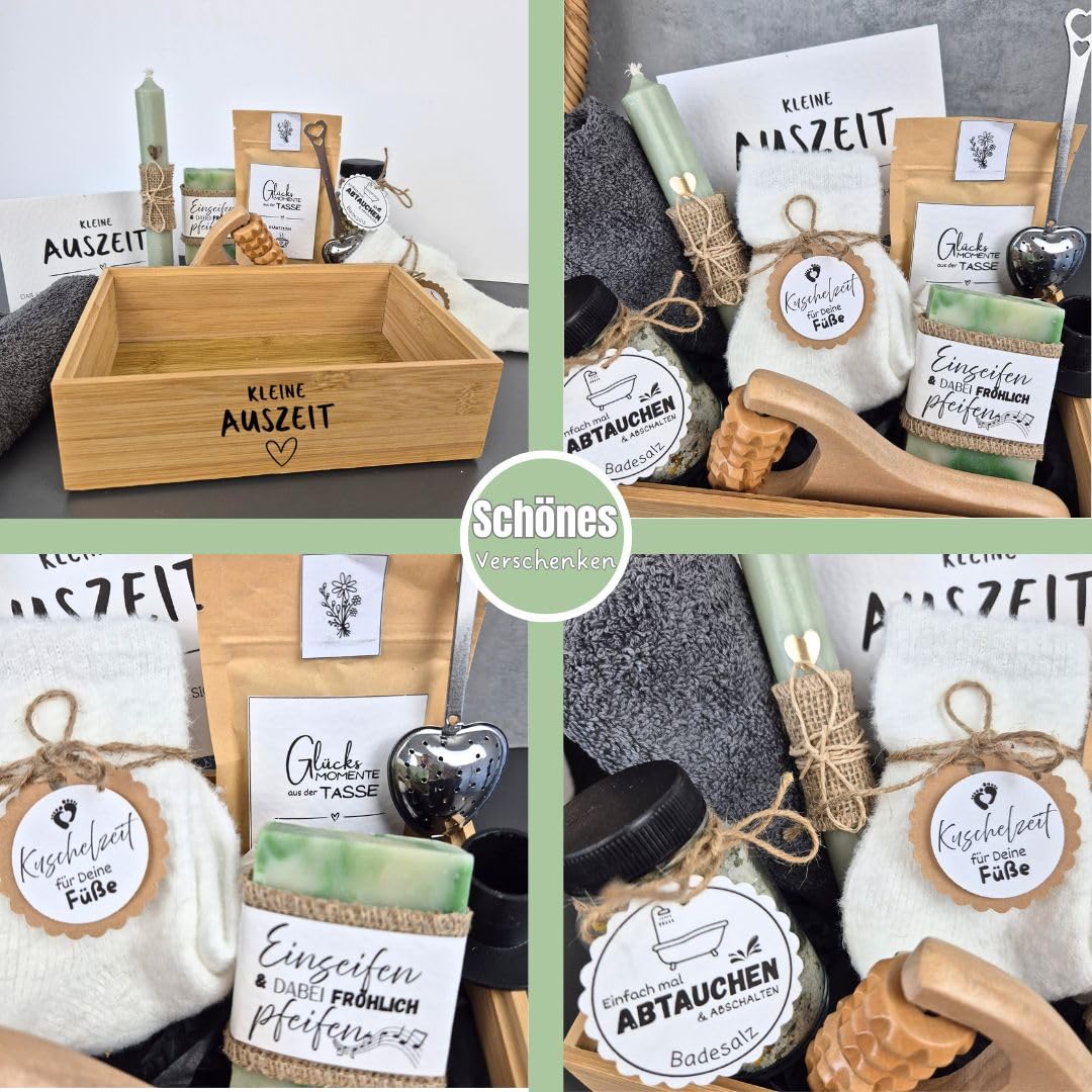 Geschenkset Bambus-Box Frauen Kleine Auszeit | Geschenk Freundin | Entspannung Geschenk | Geschenke für Freundin | Geburtstagsgeschenk Frauen | Geschenkidee | Wellness Set