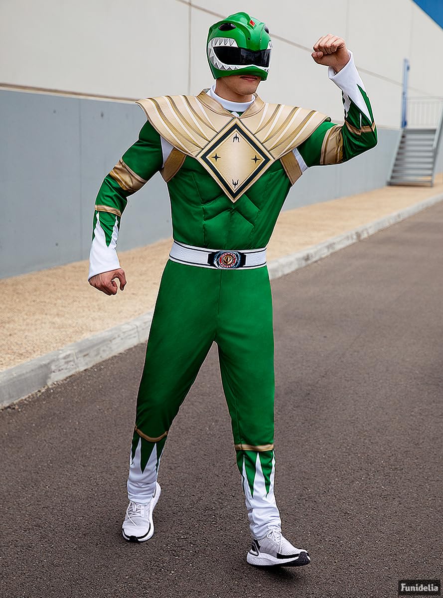 Funidelia Power Ranger Kostüm grün für Herren, Offizielle Lizenz, Größe XL Film und Serien, Superhelden - Verkleidung für Erwachsene für Partys, Karneval und Halloween