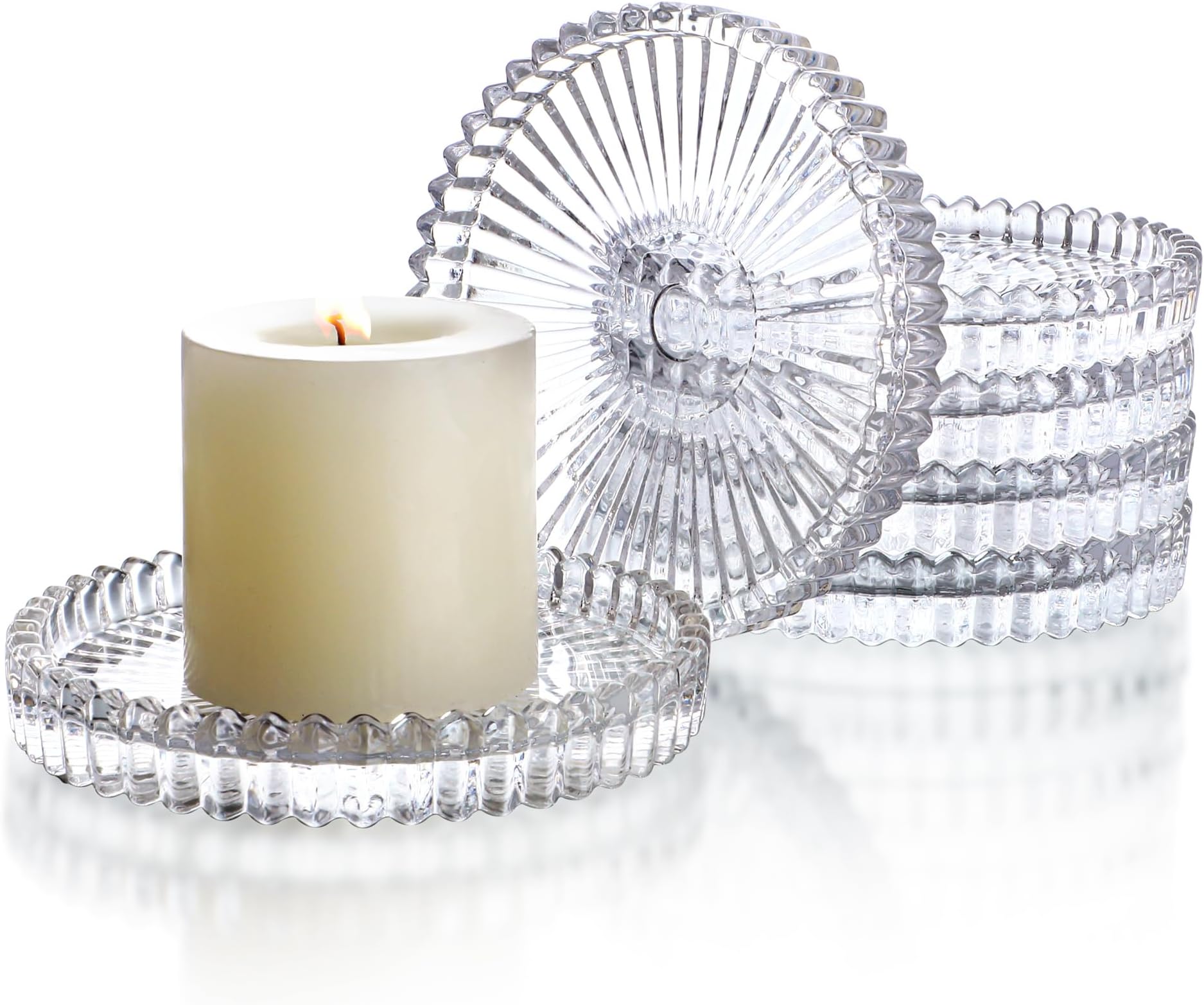 kanpura Clear Glass Pillar Candle Holder Plates Set of 6, 4 Inch Round Glass Candle Tray Plates for Dining Wedding Christmas Party Table Centerpiece