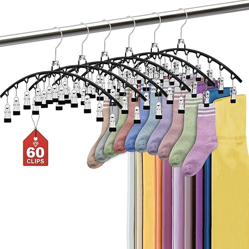 POZEAN Paquete de 6 perchas de metal para leggings con clips 100% seguros, ahorro de espacio, fácil de usar, ideal para organización y