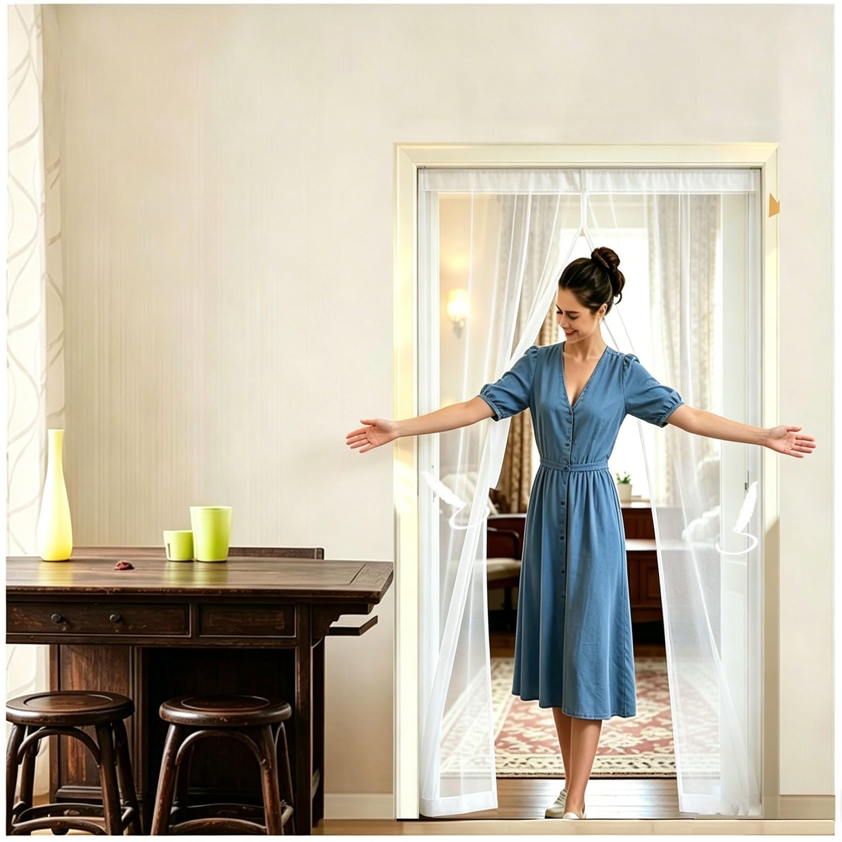 Liujyuan White Magnetic Screen Door 63 X 153 Cm With Magnets, Magic Tapes, Polyester Flyscreen French Doors, Bug Mesh Curtain No Drill Installation, Keep Bugs Out Pet And Kid Friendly,