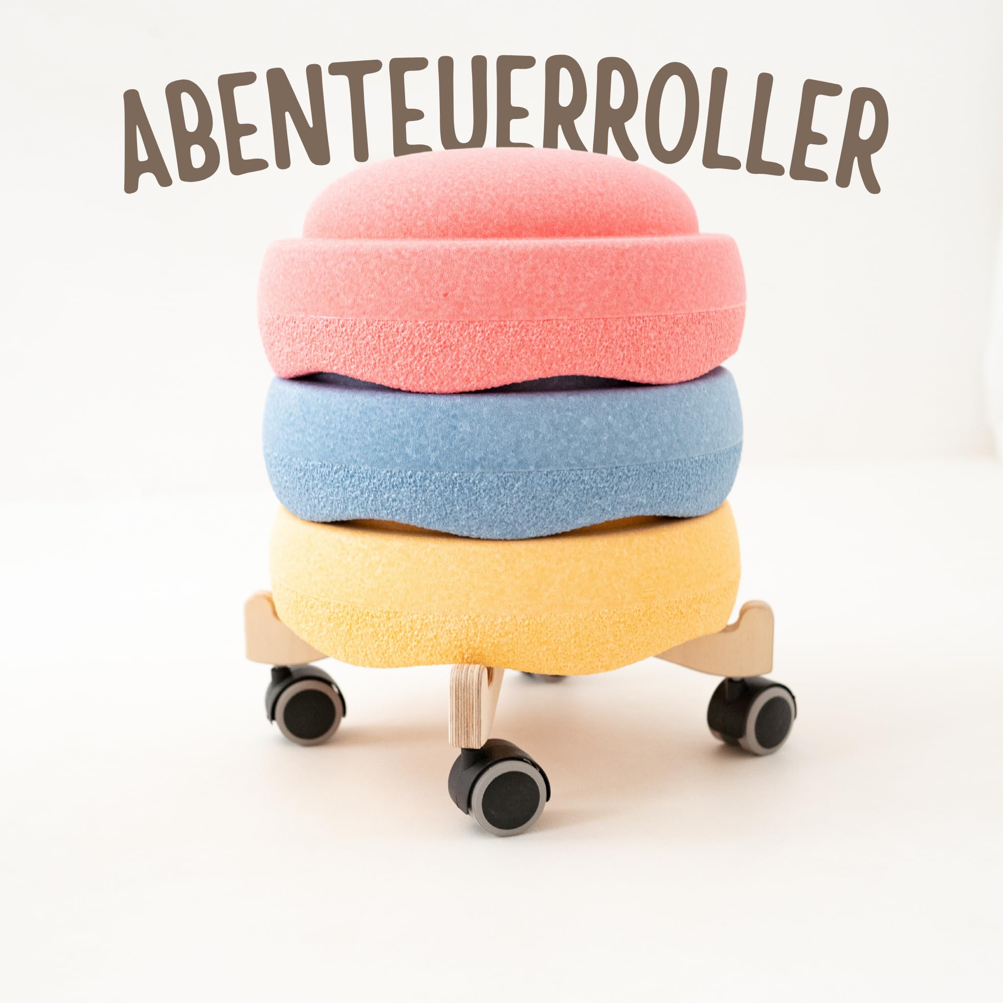 wunderwunsch Abenteuerroller für Stapelsteine® als Motorikspiel aus der Stapelwelt zum Rollen mit Feststeller rutschfest aus Holz als ideales Zubehör zum Spielen