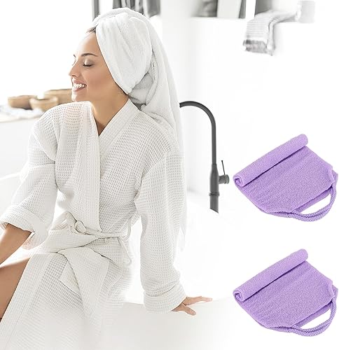 Miniatura 5 de 2 piezas exfoliante de espalda con asas, toalla para ducha, exfoliante de espalda de nailon, para hombres y mujeres (morado)