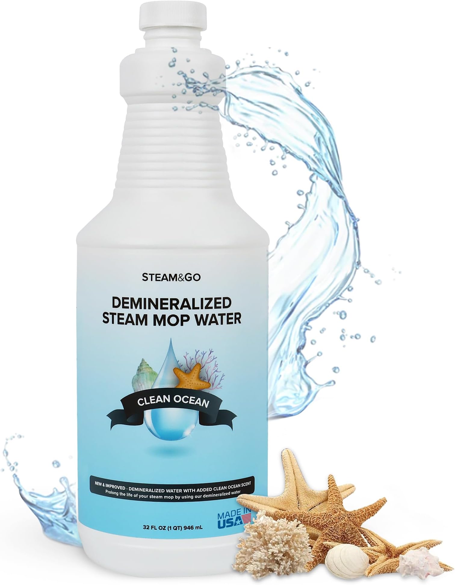 Steam & Go Demineralized Water for Steam Mop – Clean Ocean Scent, 32 oz (Pack of 1) | Scented Floor Cleaner Solution, Ready-to-Use, Compatible with Any Steam Cleaner