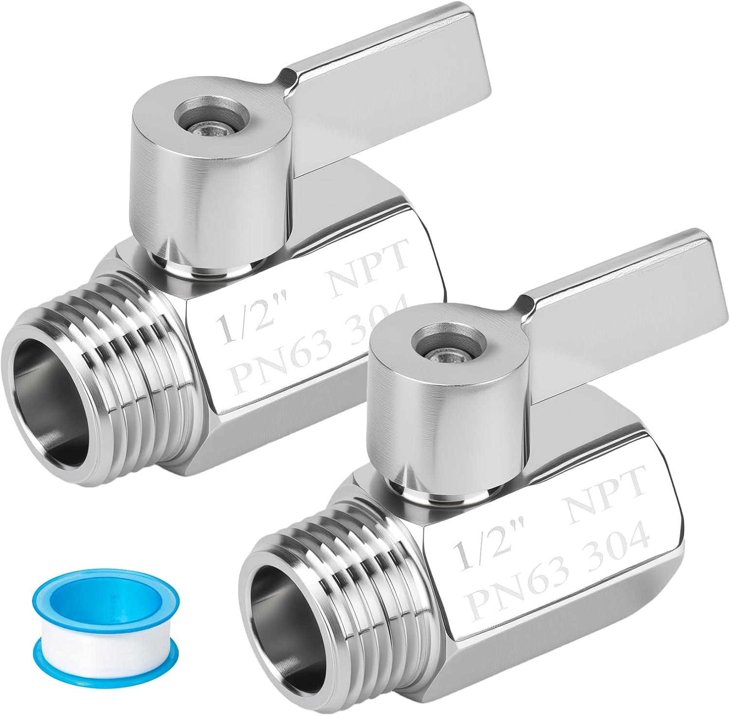 Shower Head Shut Off Valve,304 SS Mini Ball Valve 1/2" FNPT X MNPT Thread | Water Flow Control Valve Regulator ,Shut Off Ball Valve with Handle Quarter Turn Operation2Pcs