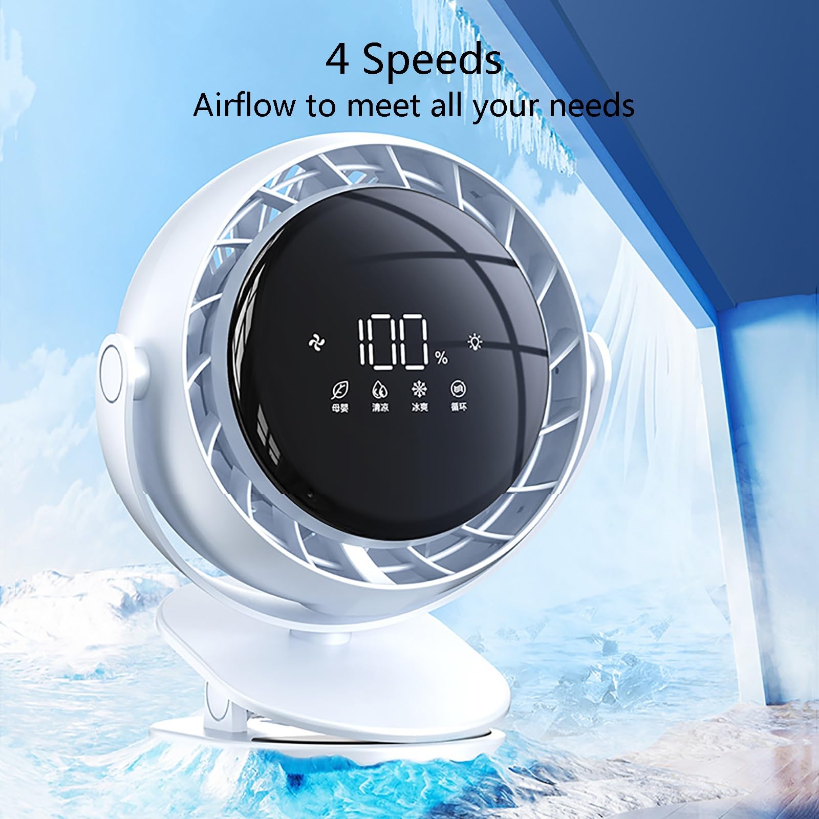 Ventilatore portatile ricaricabile con clip, ultra silenzioso, con forte flusso d'aria, 4 impostazioni di velocità, mini ventilatore USB per casa, ufficio e uso esterno (blu)