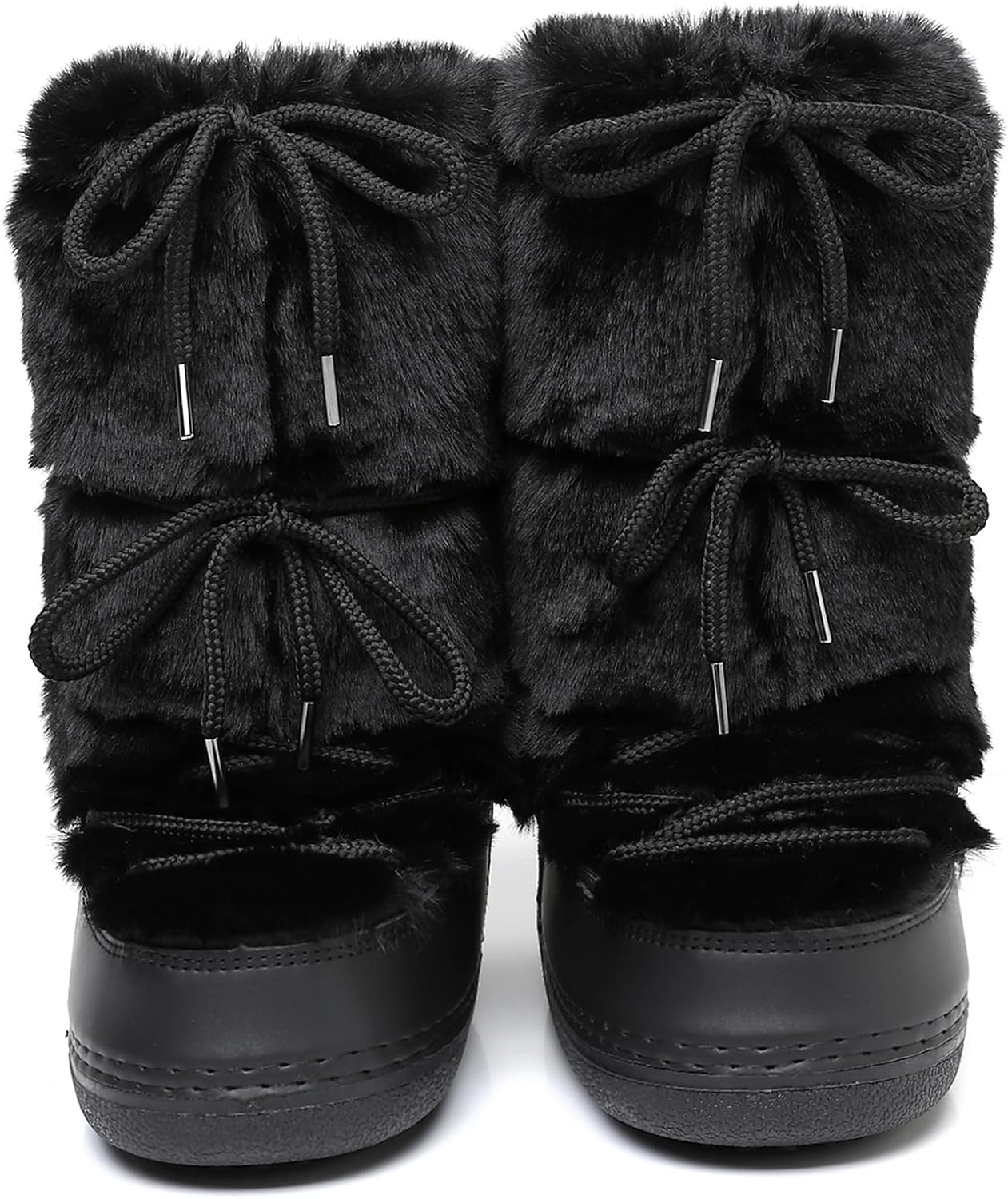 Faux Fur Boots for Women - Fuzzy Fluffy Furry Water Resistant Snow Boots for Women - Anti-Slip with Cotton Sponge Lined and TPR Rubber Sole Black White Fur Boots - Image 5