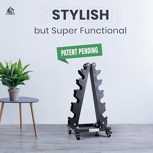 Miniatura 2 de LIONSCOOL Soporte para mancuernas de acero sólido de alta calidad, organizador portátil de almacenamiento de pesas con bandeja y ruedas opcionales,