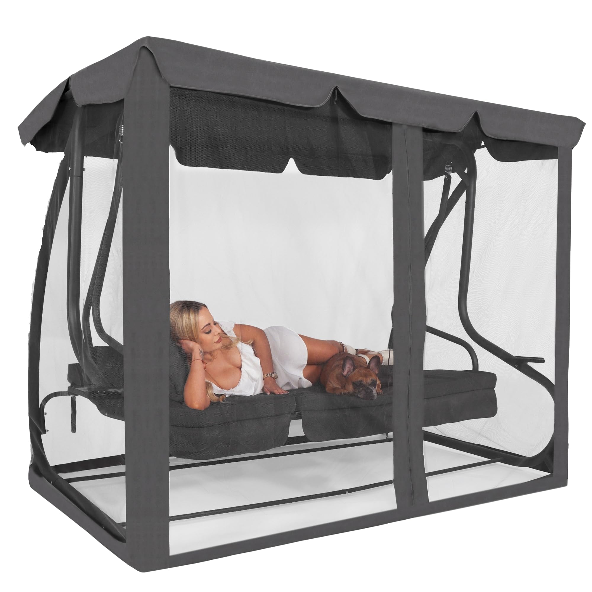SPRINGOS Zanzariera per altalena da giardino, rete di protezione con cerniera, altezza 165 cm, circonferenza 680 cm, copertura universale per altalena Hollywood, poliestere, grigio scuro