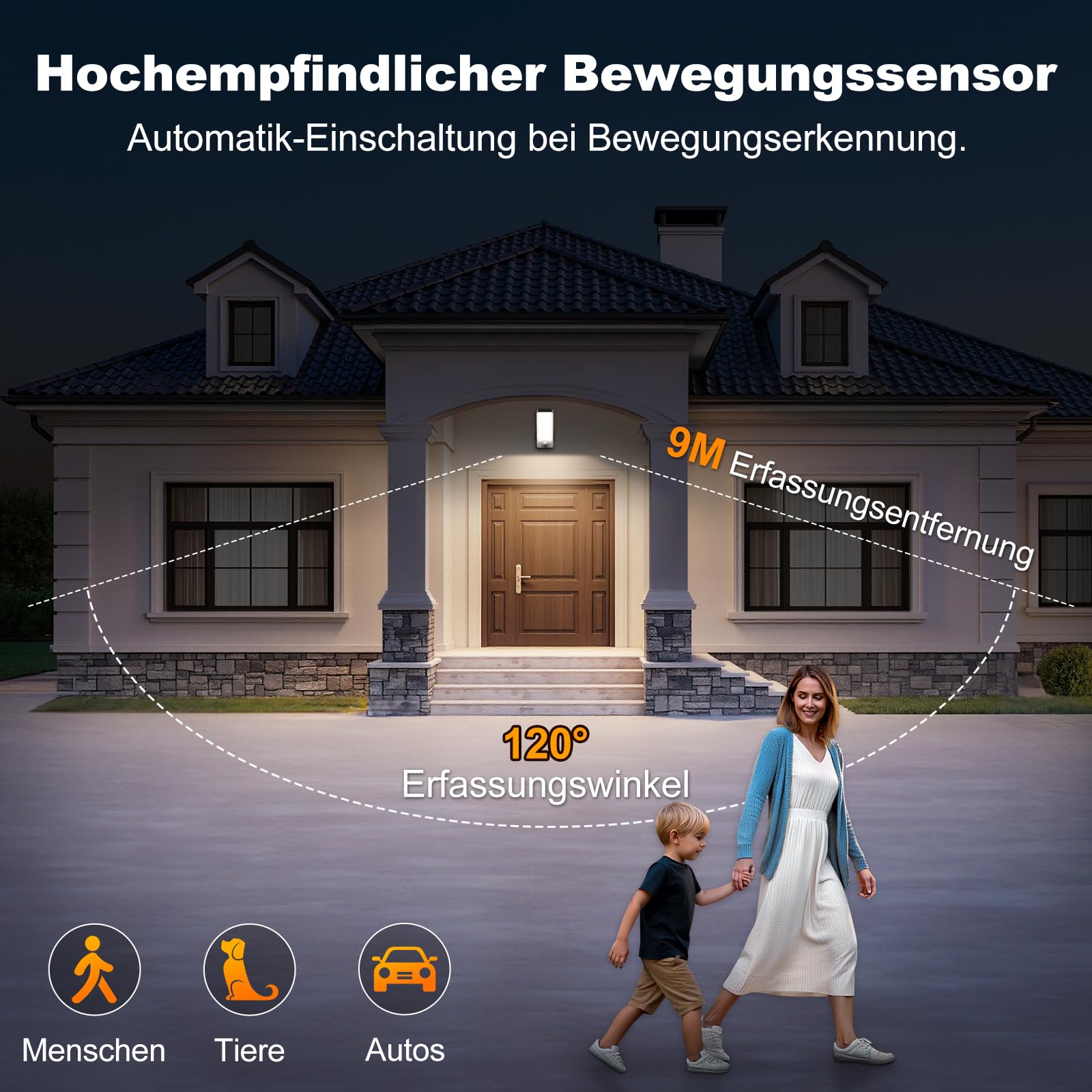 Aussenlampe mit Bewegungsmelder, 10000mAh Akku Lamp mit Bewegungsmelder Aussen IP65 Wasserdichte 3 Modi 3000K-6000K Dimmbar Wandleuchte Ohne Stromanschluss für Veranda,Garage, Garten - Schwarz 2 Stück