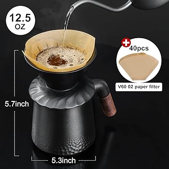 60° - Juego de cafetera de vertido con goteo permanente de cerámica y 40 filtros de café, cafetera y taza de café, cafetera manual para una sola taza, ideal para el hogar, viajes2