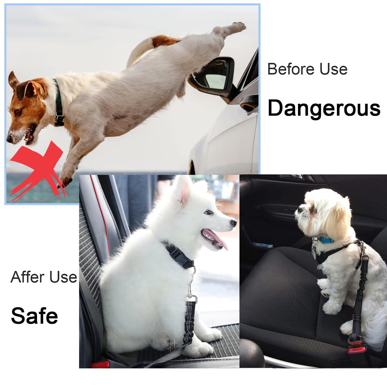 2 Ceintures De Sécurité Voiture Pour Chien - 40 Cm, Mousqueton, Anti-Mastication, Taille Unique