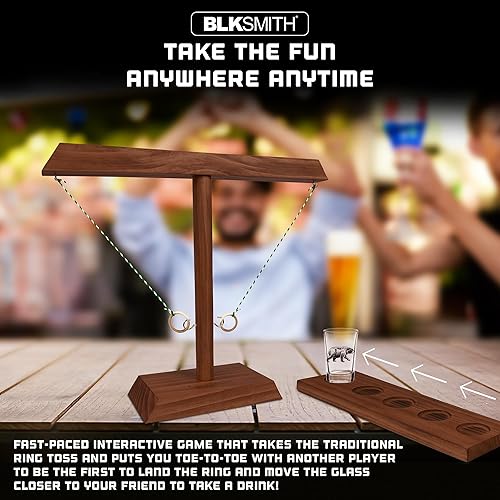 Miniatura 4 de BlLKSMITH - Anillo de columpio de madera para 2 jugadores, juego de lanzamiento de anillos para adultos, juego de gancho y anillo con vaso de