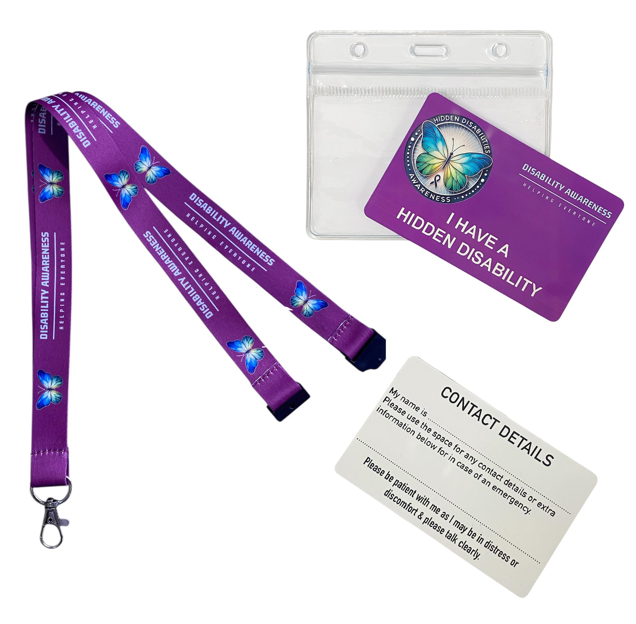 Purple Hidden Disability Lanyard with Butterfly Symbol – from Quantum Leap | Includes Waterproof Zip Lock Pocket & Printed Hidden Disability Card — image 1