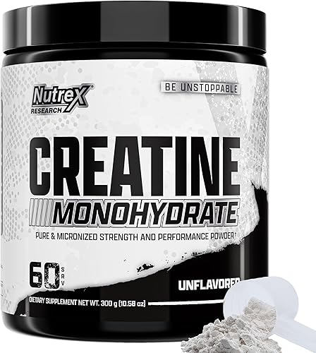 Nutrex Research Monohidrato de creatina en polvo sin sabor | 0.18 oz de creatina micronizada en polvo por porción | 60 porciones