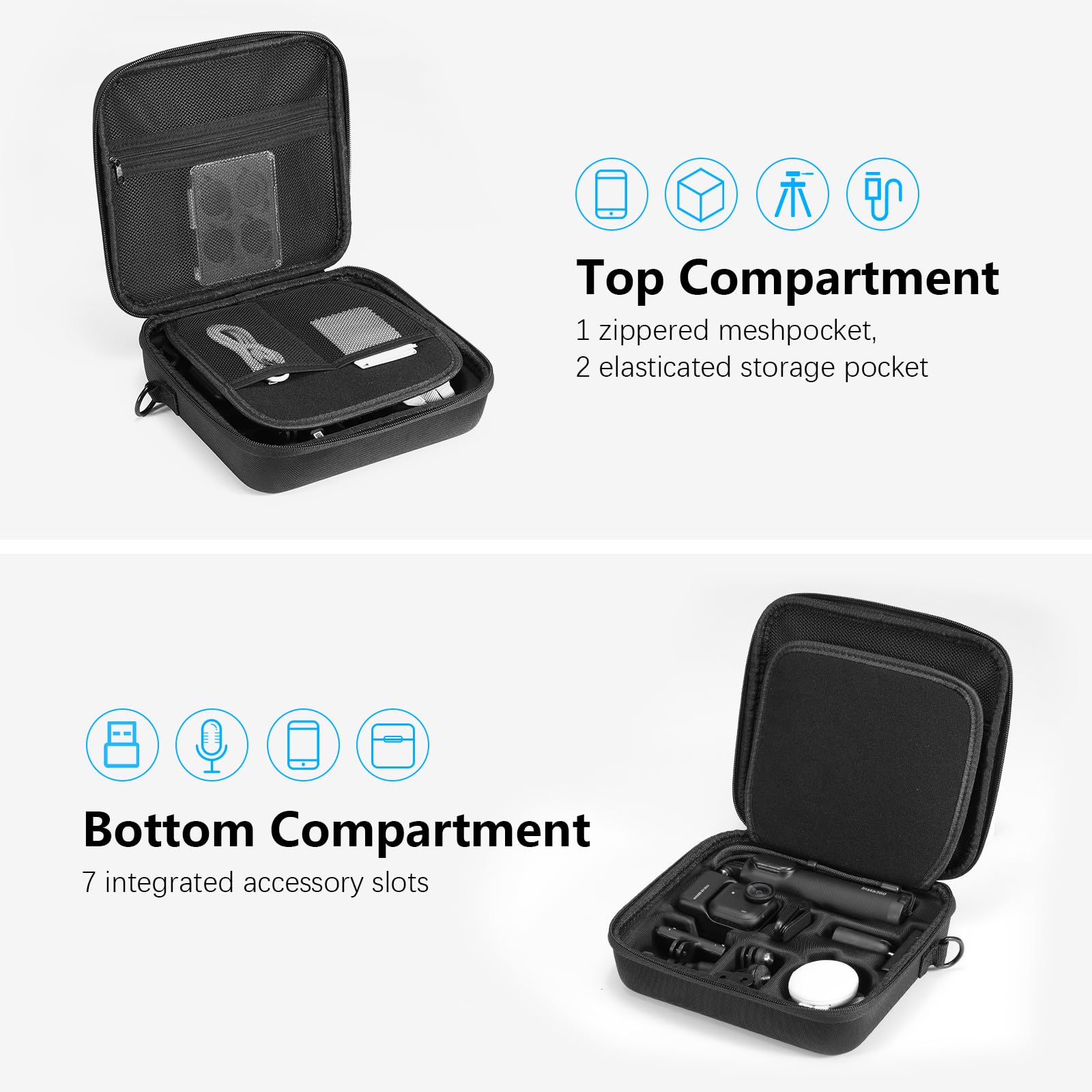 AMAZEAR Tragetasche für Insta360 GO Ultra Zubehör - wasserdichte Reisetasche mit Schultergurt, Hartschale zum Schutz, Organisation und Aufbewahrung,Schwarz