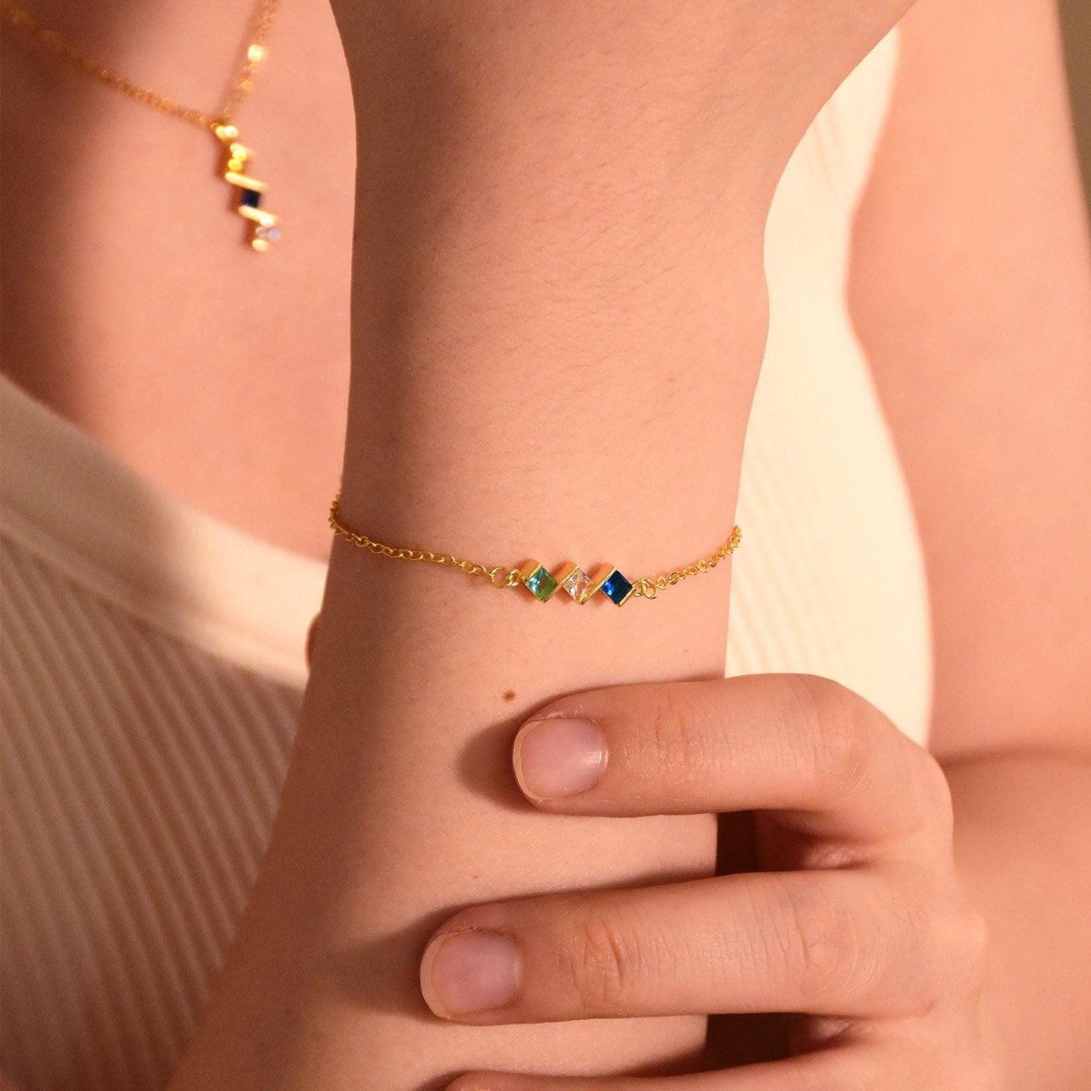 Famiglia bracciale con pietra portafortuna, personalizzato multiplo anniversario compleanno Natale per lei