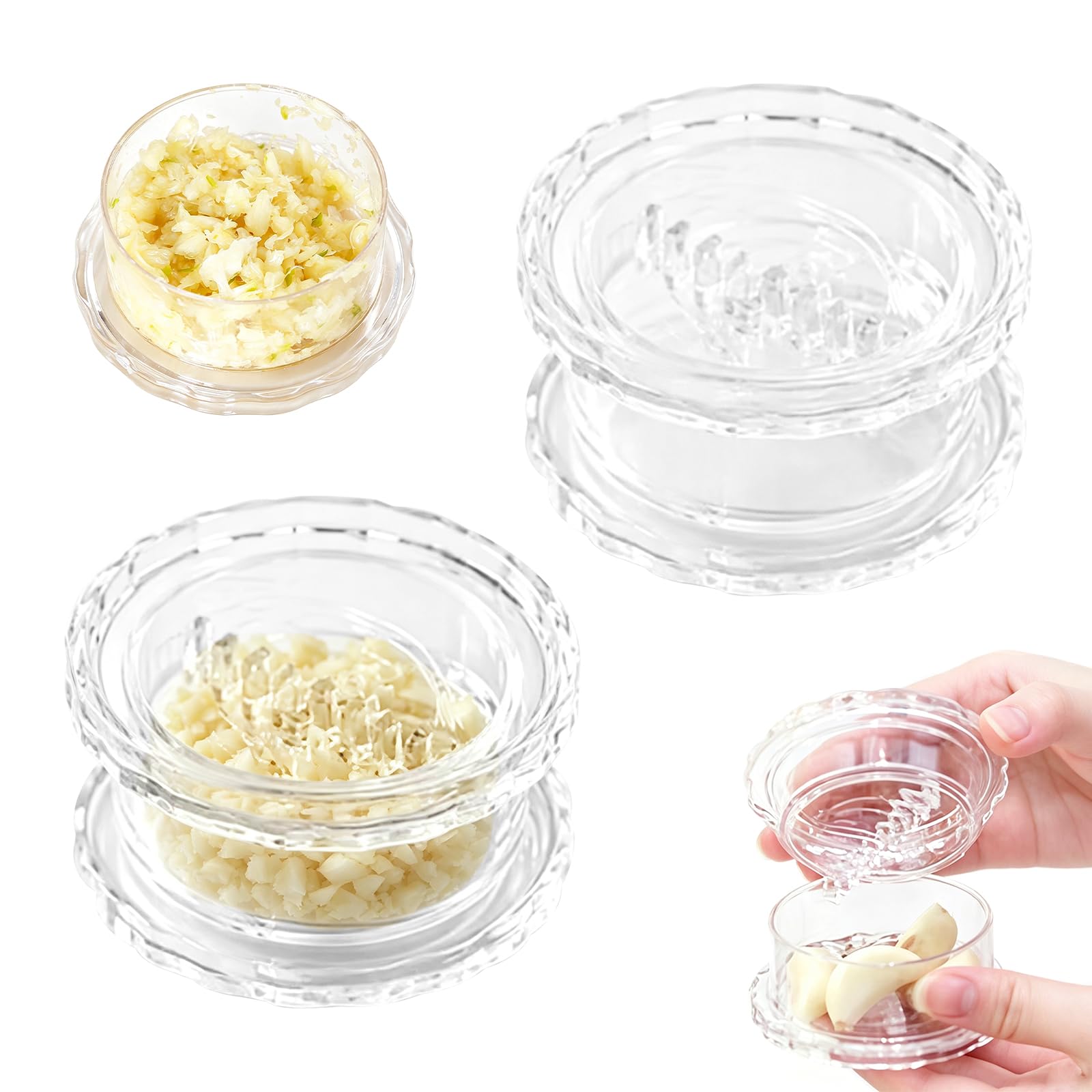 2PCS Manual Garlic Twister and Crusher, Clear Manual Garlic Twister and Ginger Mincer Tool, Garlic Mincer Twist, Multi-Functional Mincer for Onion, Ginger, Nuts