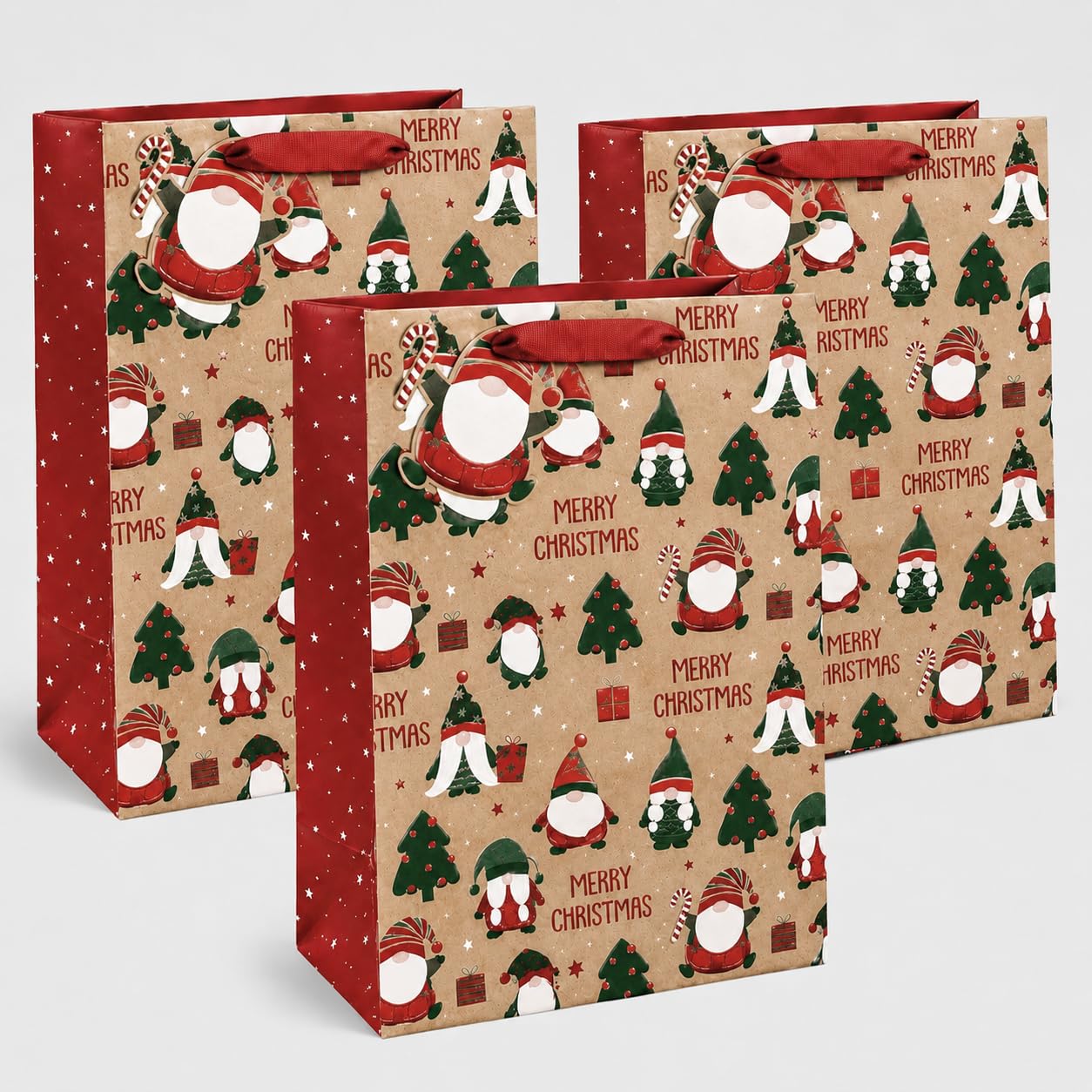 3 x Large Santa Merry Christmas Gift Bags with Handles, 33 x 15 x 45.5 cm Xmas Present Bags, Festive Gift Packaging for Family Friends Christmas Presents