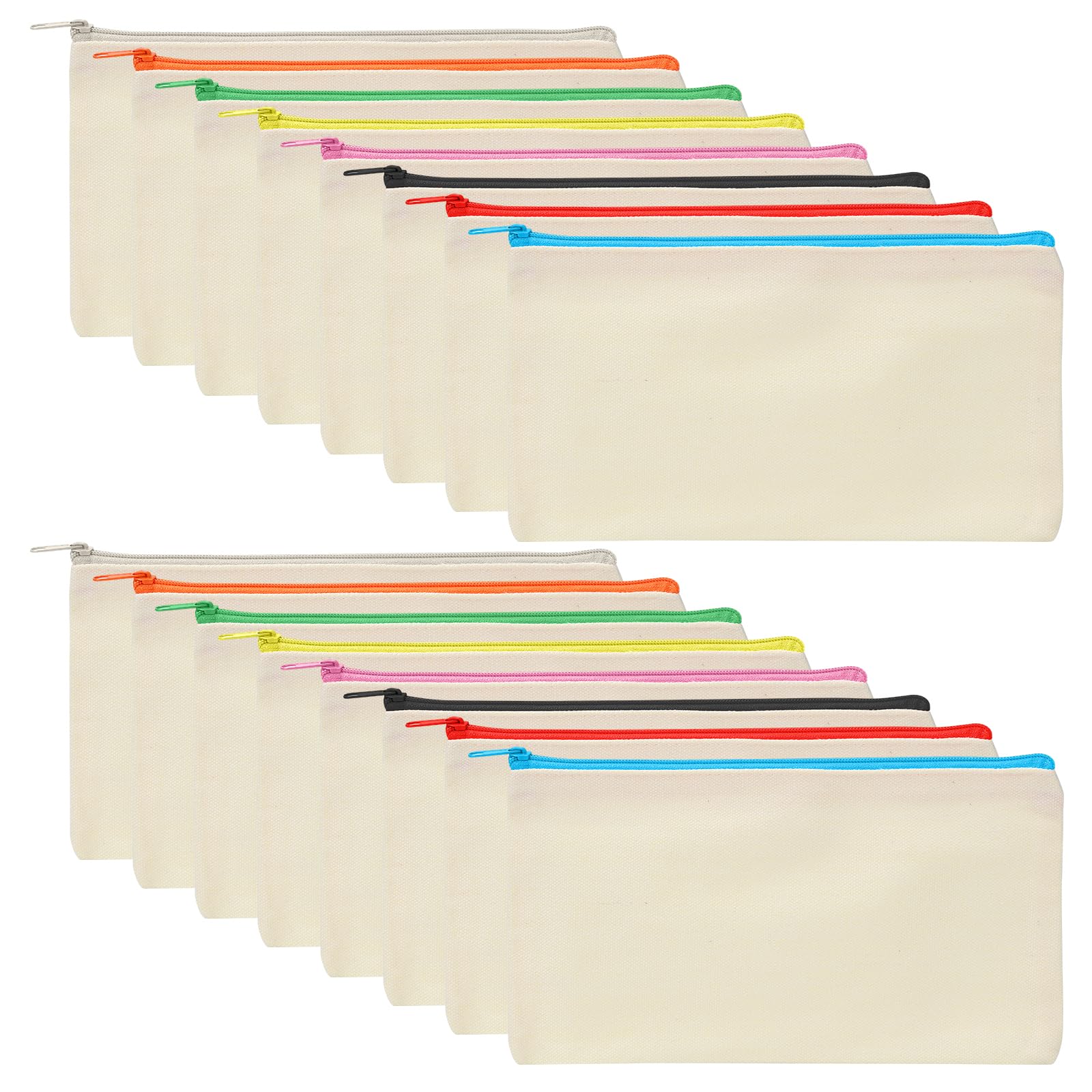 FengFution 16 Pcs Canvas Pencil Cases, Personalised Pencil Case, Multipurpose Blank Plain Canvas Bags Zipper Pouches for DIY Painting Stationary Storage Travel Craft Bags(8.3 x 4.7”)