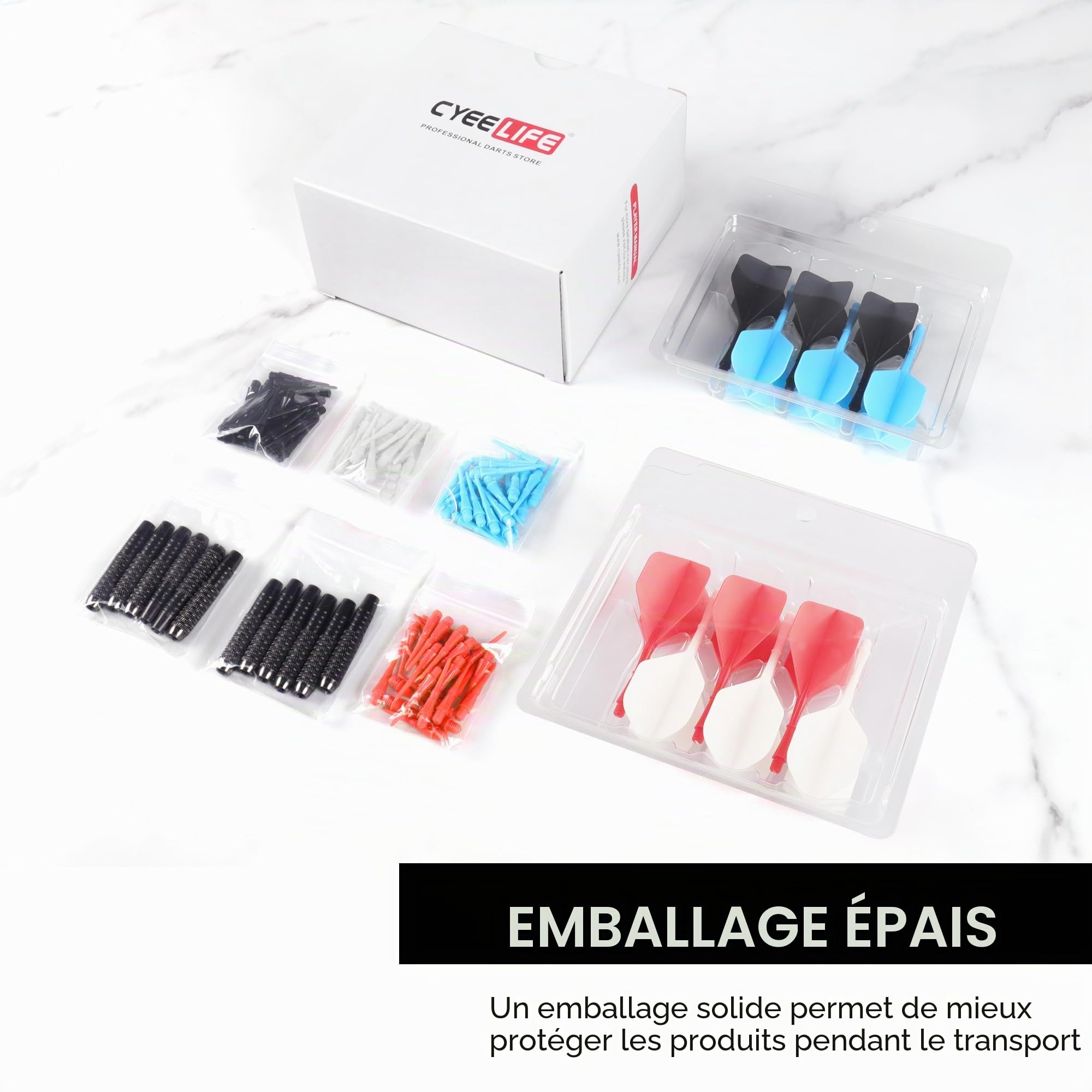 CyeeLife 12pcs Flechette Pointe Plastique,Empennages,Porte-empennages,Pointes,Outils