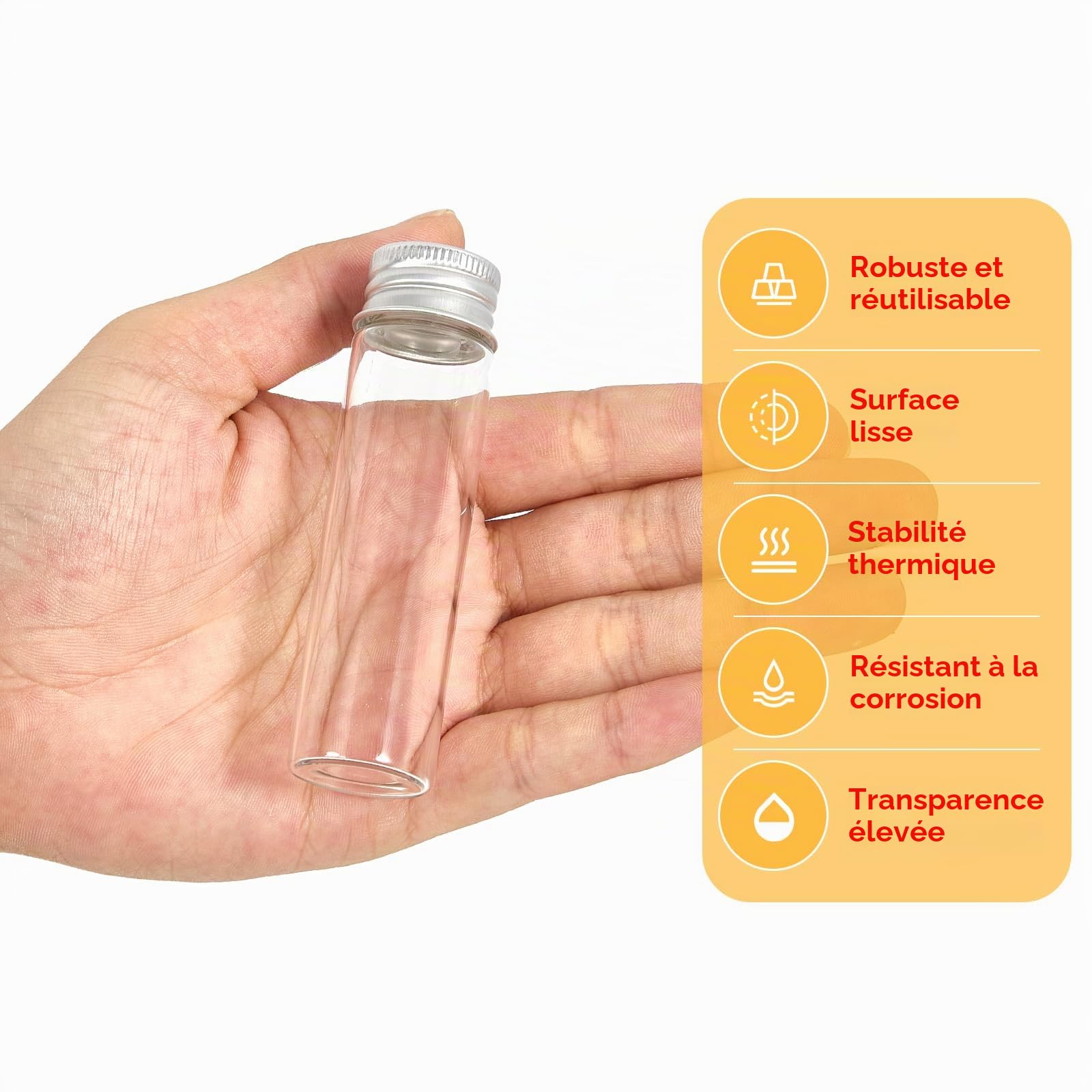 Lot de 50 fioles en verre de 20 ml avec bouchons à vis et bouchons en plastique, petit flacon d'échantillon de liquide transparent, fiole anti-fuite