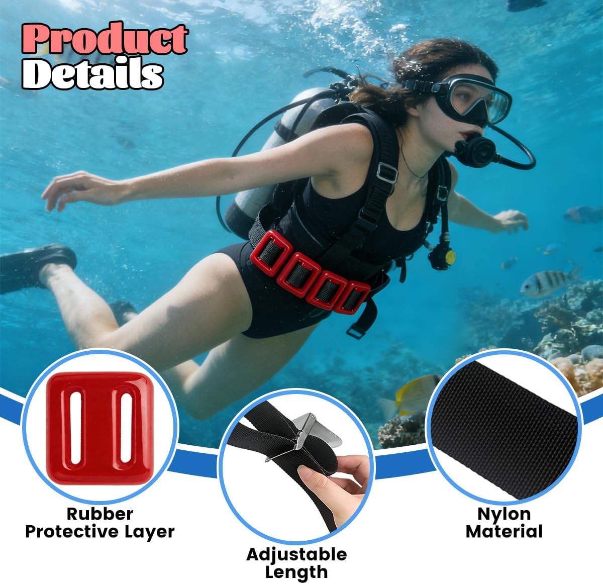 4 Pcs Scuba Weight Belt,Dive Weight Belt,Nylon Coated Dive Weights Block,1.1LB Scuba Weights,Freediving Weighted Dive Belts with Metal Block Buckle for Free Diving Spearfishing(Red)