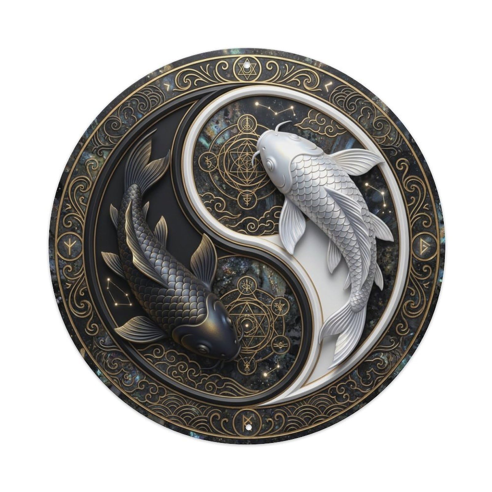 Metal Tin Sign Tai Chi Koi Fish Nuummite Stone