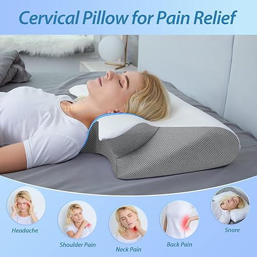 Miniatura 3 de HOMCA Almohada cervical de espuma viscoelástica, 2 en 1, almohada ortopédica de contorno ergonómico para dolor de cuello, almohadas de apoyo