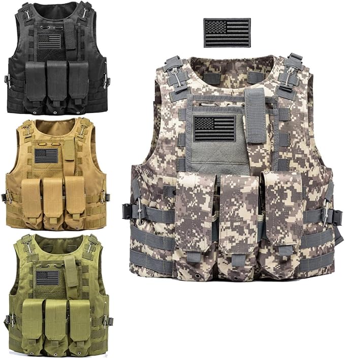 Tactisch vest voor heren, verstelbaar, leger, militair aanval, vechtvest, airsoft, paintball, outdoor, jungle, spel, bescherming, gamevest, mouwloos vest, jas, modieus