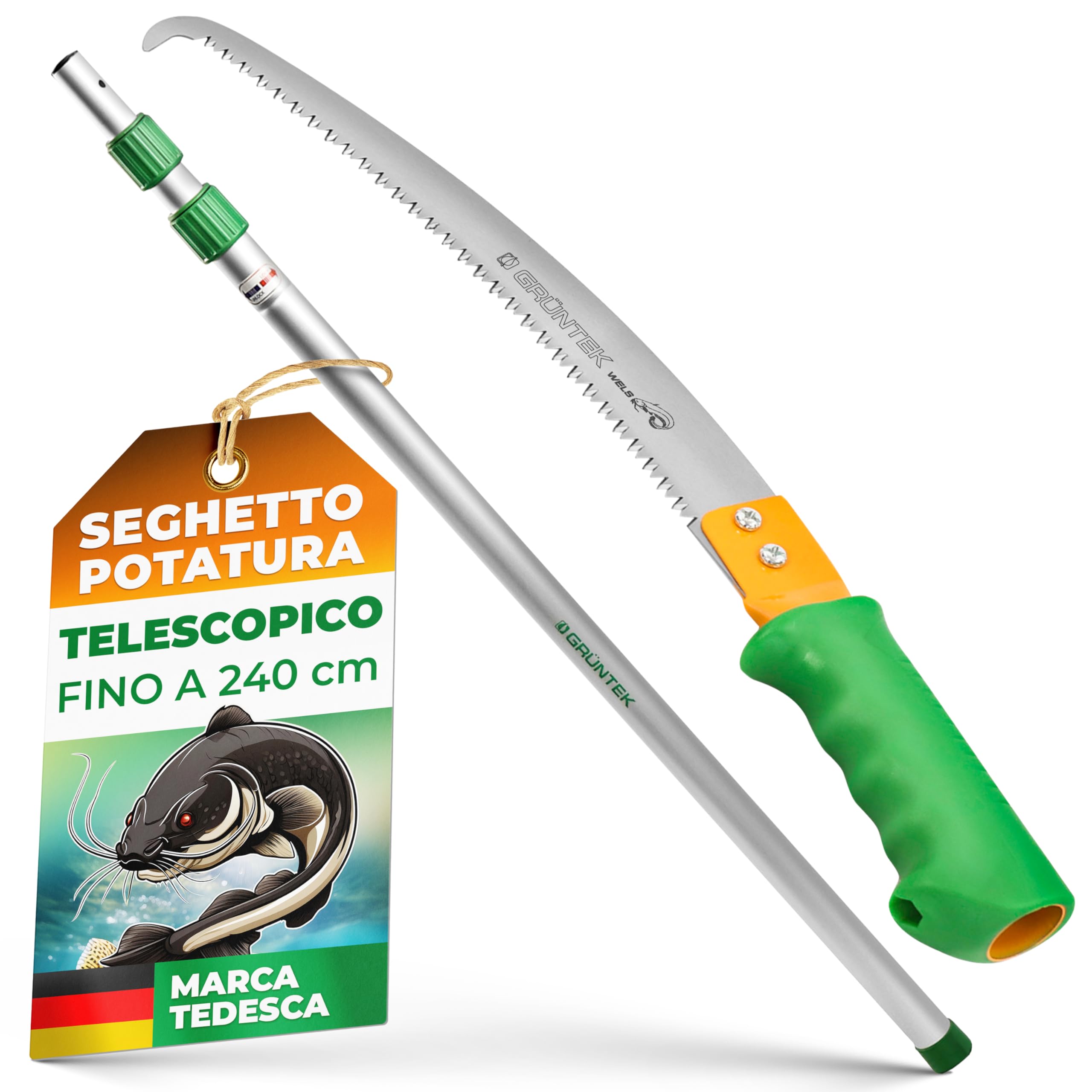 GRÜNTEK Seghetto per Potatura con Pertica Telescopica 100-240 cm. Sega da Giardino Compatibile con svettatoio B096Y5T5VT