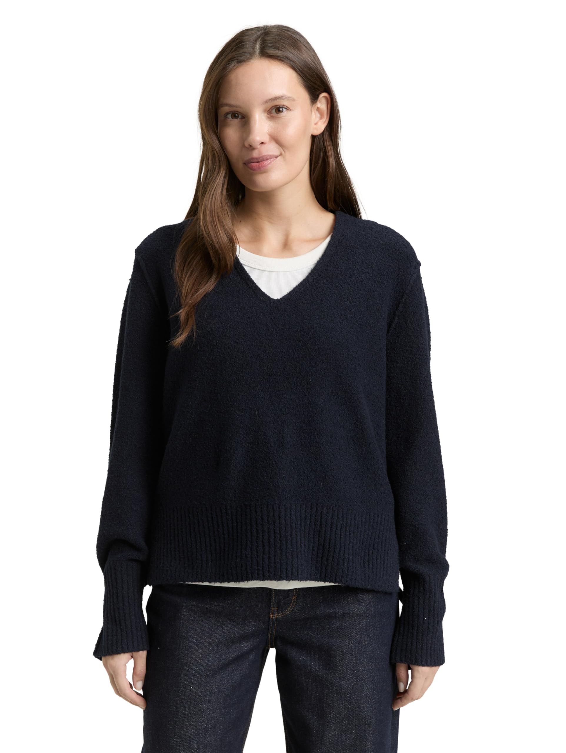 TOM TAILOR Damen Strickpullover mit V-Ausschnitt